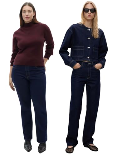 Image of KOTTY Women's High Waist Wide Leg Button Coin Pocket Straight Fit Jeans Stylish Regular to Plus Size Fit Denim Jeans for Women