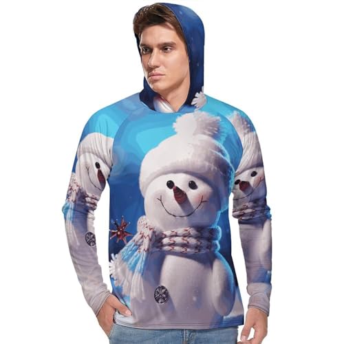 Men's Sun Shirts UPF 50+ Rash Guard Long Sleeve Sun Protection Hoodie Merry Christmas Snowman Lightweight Shirt 3XL White2