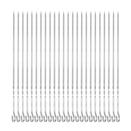 QUARKZMAN 24 piezas de Brochetas de Metal 30cmx4.3mmx1.2mm de Acero Inoxidable Palitos Planos con Mango de Anillo Reutilizables para Barbacoa al Aire Libre Parrilla de Parrilla para Carne