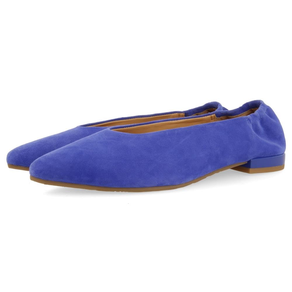 GIOSEPPO Blue Leather Ballerinas with Fine Toe and Ruched Heel for Women GAGEAC, Blue, 5 UK