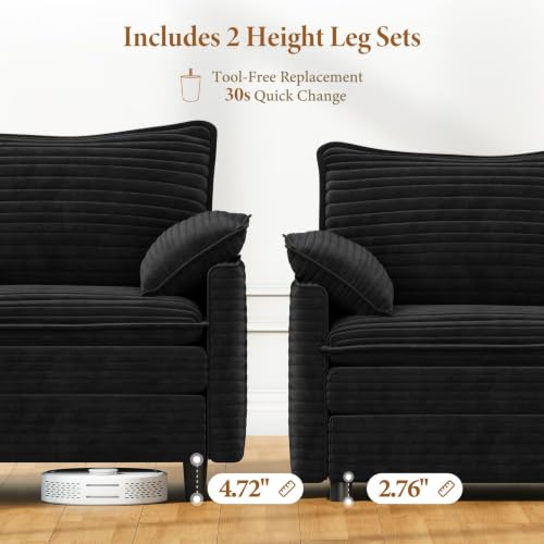 Image of Vesgantti 135 inch U Shaped Sectional Modular Couch, Comfy Cloud Sofa, Black