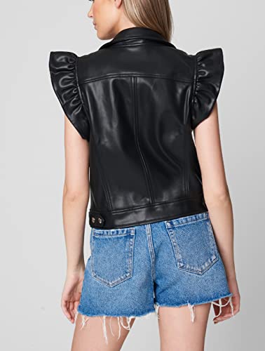 [BLANKNYC] womens Vegan Leather Moto Vest With Ruffle Sleeve, Stylish Coat & Designer Jacket2