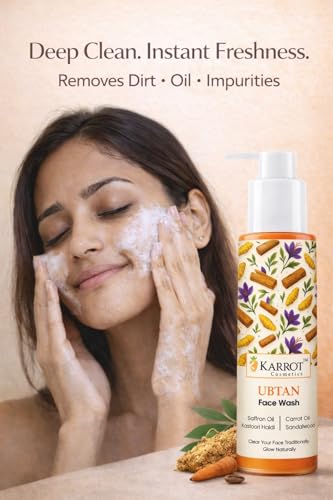 Image of KARROT Face Wash for Tan & Dull Skin | Ubtan Face Wash with Turmeric, Saffron, Sandalwood & Carrot Oil Helps Support Clear, Radiant Skin | Daily Cleanser 100ml