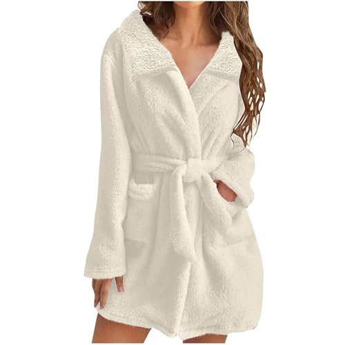 [Pogowu] フランネル バスローブ 秋冬 もこもこ モコモコ 長袖 厚手 レディース ワッフル生地 可愛い 吸水ガウン セクシー フード付き ロング パジャマ 大きいサイズ ルームウェア 静電気防止 優しい肌触り 部屋着 吸水洗濯機で洗えるバスローブのサムネイル