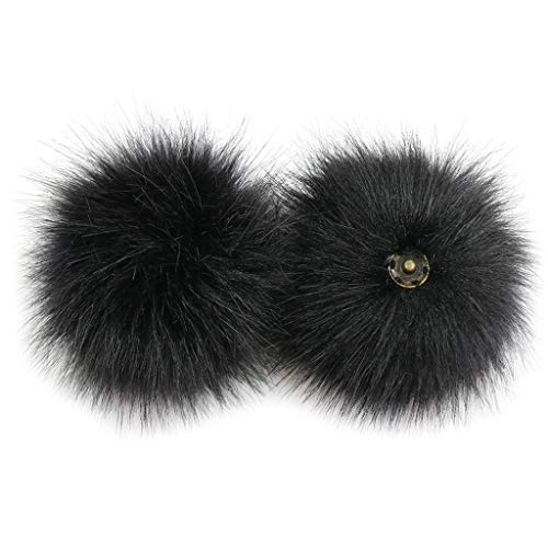MENTIN DIY 8 cm Faux zorro forro pompón bola Fluffy con botón, para tejer sombrero sombreros, ropa, zapatos, bolsa, Negro , talla única Cover