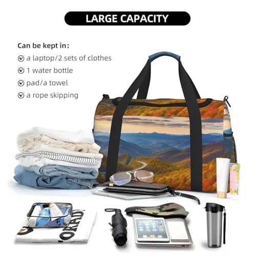 Travel Duffel Bag Lightweight Waterproof Carry On Tote Bag Foldable Weekender Overnight Bags Blue Ridge Parkway Mountains Sport Gym Bag For Women Men4