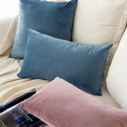 Image of MIULEE Velvet Throw Pillow Covers 12x20 Inch, Pack of 2 - Light Blue, Soft Solid Lumbar Decorative Pillow Covers Modern Luxury Home Decor for Spring Couch Sofa Bedroom Livingroom