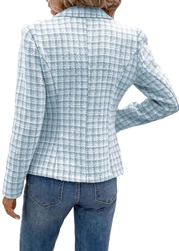 Mina Self 2025 Fall Women's Tweed Plaid Blazer Jacket - Fashion Slim Fully-Lined Double-Breasted Casual Work Coat (Pockets)2