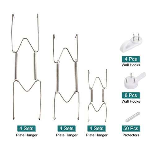 Image of uxcell 12 Pieces Plate Hanger, 4 6 8 Inch Stainless Steel Invisible Wall Plate Hangers with 12Pcs Wall Hooks and 50Pcs Protectors for Decorative Plates, Silver