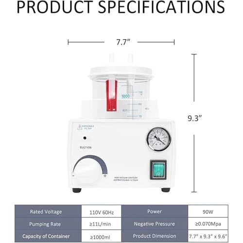 Máquina de succión portátil, aspirador médico de 11 l/min para eliminación de flema y moco oral, dispositivo extractor de saliva para el cuidado del hogar