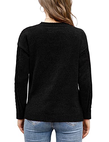 Feiersi Women's Pullover Sweaters Long Sleeve Cable Knit Casual Crewneck Sweater #TOP4