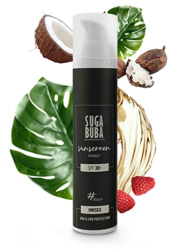 Suga Buba Hidratante con SPF 30+ para el cuerpo y la cara, 7 aceites biológicos para una protección solar natural y una piel hidratada, protector solar, loción orgánica con óxido de zinc, 100ml Cover