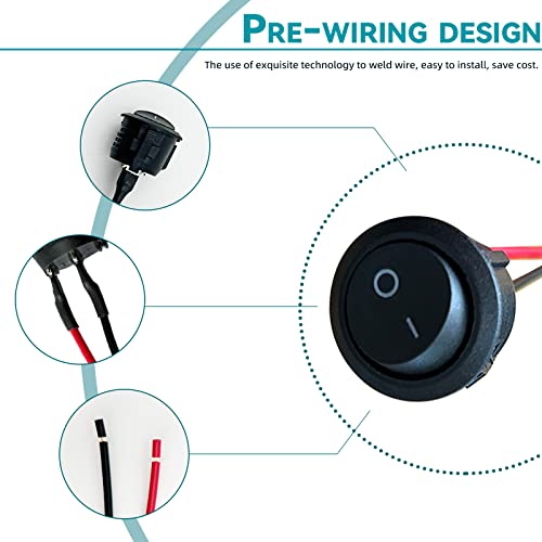 5Pcs On Off Round Rocker Switch Spst, 12 Volt Dc Mini Circle Toggle Switch, 6A/250V Ac 10A/125V Dc, 20Mm Mini Rocker Switch With Pre-Soldered Wires For Auto Car Marine Boat, Kcd1-X-Y #TOP2