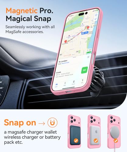 Image of CANSHN Magnetic Compatible with iPhone 17 Pro Max Case, Upgraded [Full Camera Protection] [Compatible with Magsafe] [Translucent Matte] Shockproof Protective Phone Cover 6.9 Inch - Pink
