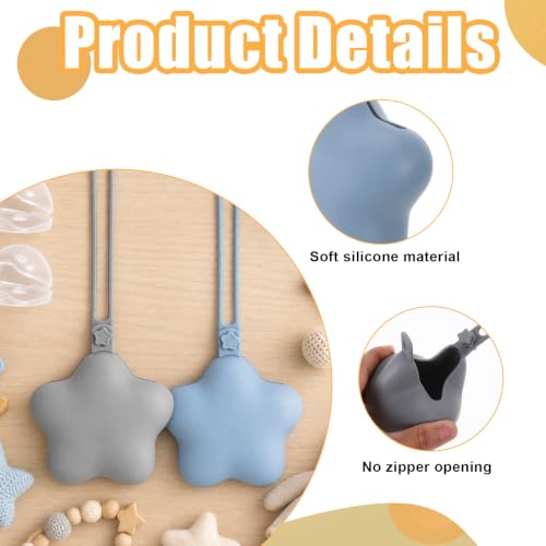 Image of 2 Pack Pacifier Holder Case, BPA-Free Silicone Portable Pacifier Case Holder Pouch for Baby Boys & Girls, Travel Storage Container for Newborn, Diaper & Strollers, Star