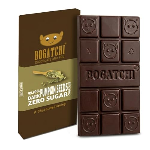 Image of BOGATCHI 99% Dark Chocolate| Pumpkin Seeds | Real Cocoa Intense Dark Chocolate, 60 gm
