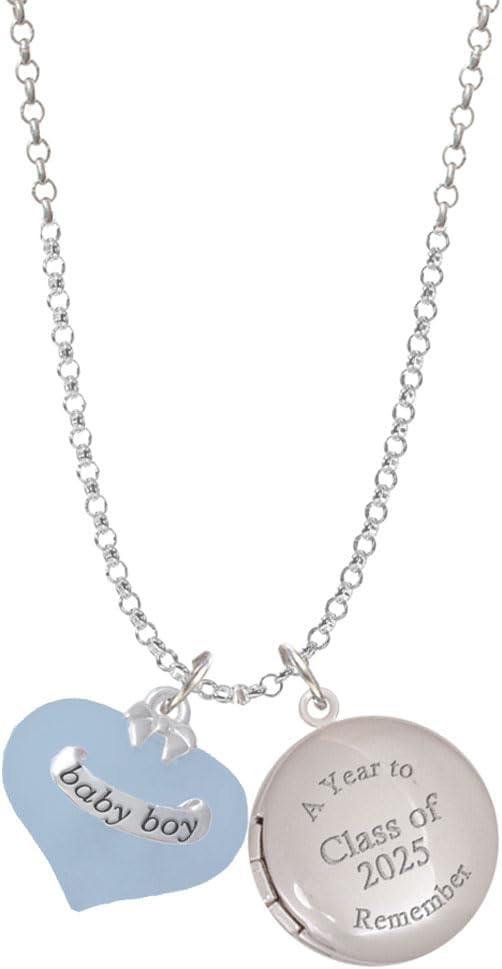 Delight Jewelry Heart with Baby Feet Class of 2025 Year to Remember Locket Charm Necklace, 19+2" Extender