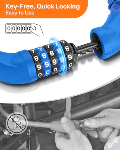 Image of Sportneer Bike Lock: 5 Digit Combination High Security Anti Theft Bike Chain Lock - 3.6ft Heavy Duty Keyless Bicycle Lock for Bike, Motorcycle, Scooter, Door & Gate - 6mm Thick, Easy to Use, Blue