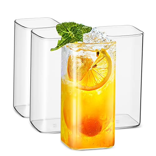 LUXU Drinking Glasses 13 oz,Thin Square Set of 4,Elegant Bar Glassware