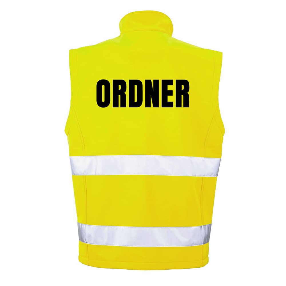 ORDNER Sicherheitsweste GELB aus Softshell - Gelb Warnweste nach EN ISO 20471 zertifiziert - Unisex und hochwertigem Reflektorstreifen