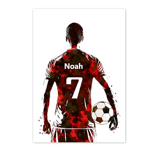 WGYANHY Personalisiertes Fußball-Poster mit Namen und Nummer, Leinwand-Kunstdruck, Schwarz-Weiß und Blau (M5, 20X30cm Kein Rahmen)