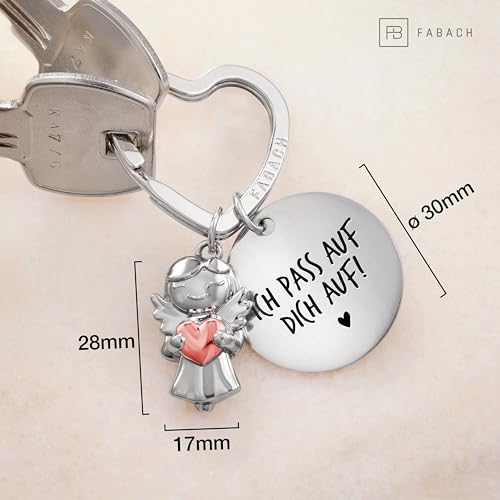 FABACH Schutzengel Schlüsselanhänger mit Herz und Gravur - Engel Glücksbringer mit Botschaft - Ich liebe dich Geschenk für Partner oder Freundin