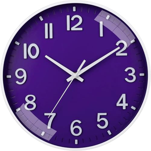 Image of TEKCOOL Plastic Digital Wall Clock 12 inch Silent Quartz Decorative Non-Ticking Classic Clock Battery Operated Round Easy to Read for Room /Home /Kitchen /Bedroom /Office /School (Purple)'