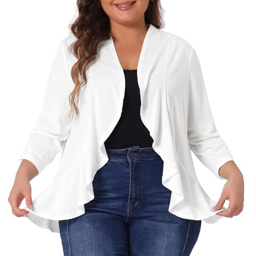 Agnes Orinda Plus Size Cardigan for Women Soft 3/4 Sleeve Open Front Cropped Shrug Bolero Cardigans Jacket