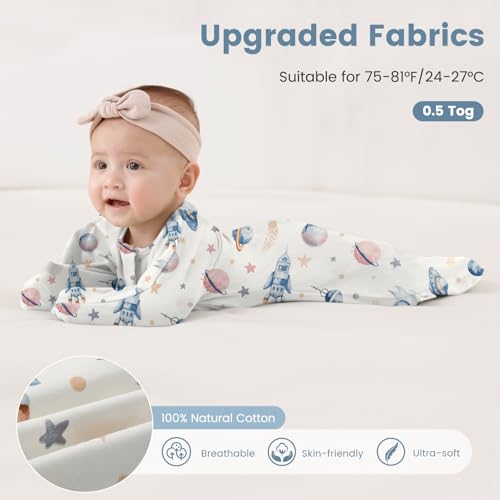 Image of ZIGJOY Baby Transitional Swaddles for Newborns: 0.5 Tog Arms Up Sleep Sack 3-6-12 Months Soft Cotton Shark Fin 2 Way Zipper