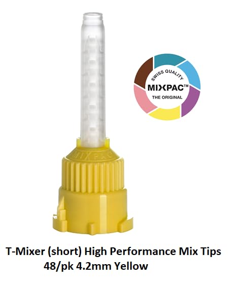 48/Pack Dental T-Mixer Tips High Performance Short Original Mix Tips Style Color Coding System Swiss Quality (4.2mm Yellow)