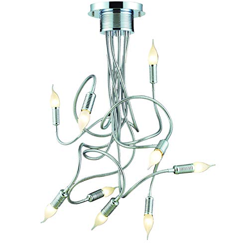 ONLI Plafoniera Moderna in Metallo Cromato 9 luci con Bracci Flessibili, Cromo