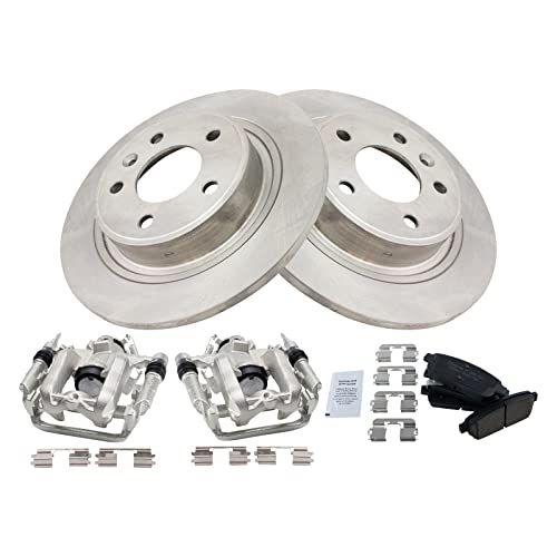 Image of TRQ Rear Brake Pad and Rotor Set Ceramic Solid Rotors Calipers Hardware