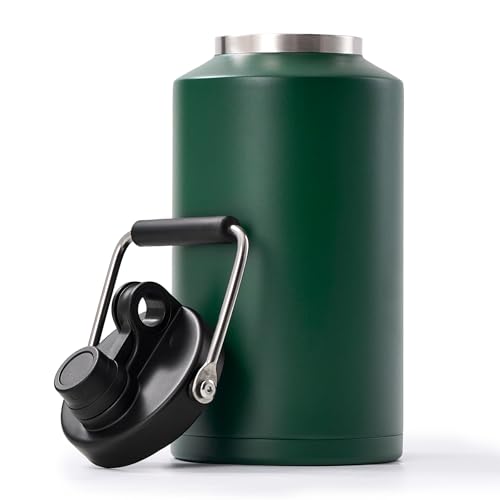 Kerilyn Insulated Gallon Jug with Handle, One Gallon, 128 Ounces Stainless Steel, Large Double Vacuum Water Bottle for Hot & Cold Drinks, Wide Mouth, Sweat Proof, Great for Travel, Camping, Green