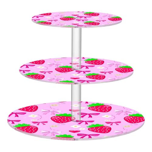 Nander 3 Tier Cupcake Stand,Watercolor Strawberries Large Cupcake Tower Display, Round Cupcake Holder, Acrylic Dessert Stand, Pastry Display Tree for Party, Wedding, Baby Shower