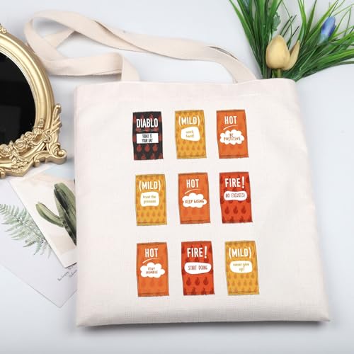 Image of KUIYAI Taco Sauce Inspired Tote Bag Hot Sauce Lovers Canvas Bag Taco Sauce Packets Theme Mexican Foodie Gift Taco Seasoning Mix Gift (TacoSauceToteS)