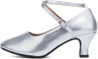 JUODVMP Girls Leather Character Shoes Closed Toe Standrad Latin Ballroom Dance Shoes Practice Ladies Dance Pumps, DYZPHRD