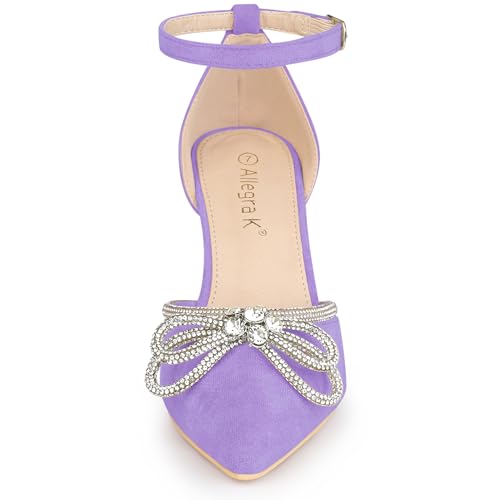 Allegra K Allegra K Women's Rhinestones Bow Wedding Shoes Stiletto Heel Purple Sandals Pumps 7 M US