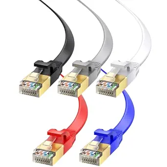 Cat 7 Ethernet Cable 100 ft - with a Flat, Space-Saving Design High-Speed Internet & Network LAN Patch Cable, RJ45 Connectors - 100ft / Multicolor / 5 Pack - Perfect for Gaming, Streaming, and More