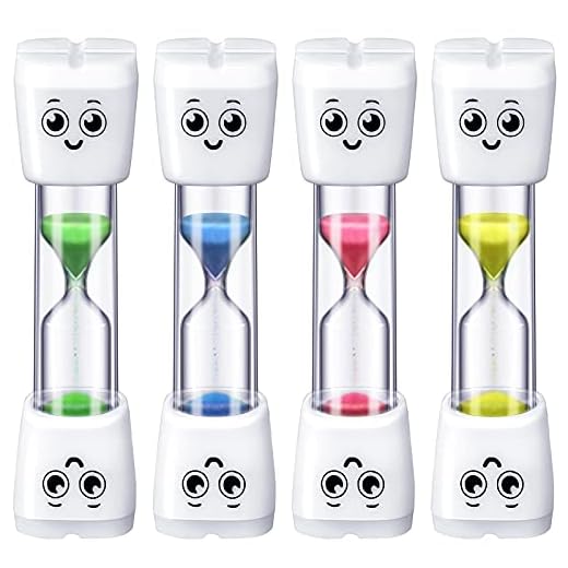 4 Pieces Toothbrush Timer for Kids 2 Minute Sand Timer Smile Pattern Tooth Brushing Sand Timer Timers for Proper Tooth Brushing Boys Girls Oral Hygiene Party Favors (Blue, Pink, Yellow, Green)