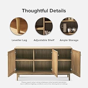 Mopio haylee sideboard modern farmhouse boho accent buffet storage cabinet natural rattan doors console table credenza media cabinet adjustable shelves for kitchen coffee bar living room oak  urban country home decor