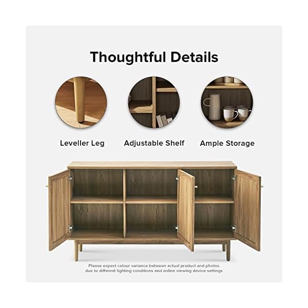 Mopio haylee sideboard modern farmhouse boho accent buffet storage cabinet natural rattan doors console table credenza media cabinet adjustable shelves for kitchen coffee bar living room oak  urban country home decor