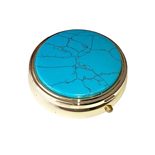 Boîte à pilules compacte Howlite bleue petit pilulier de poche pour comprimés