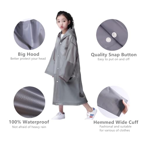 Image of Rain Poncho for Kids Boys Girls - 2 Pack Reusable Waterproof Rain Coat Jacket for Teen Disney, Clear Pink Yellow Blue Purple