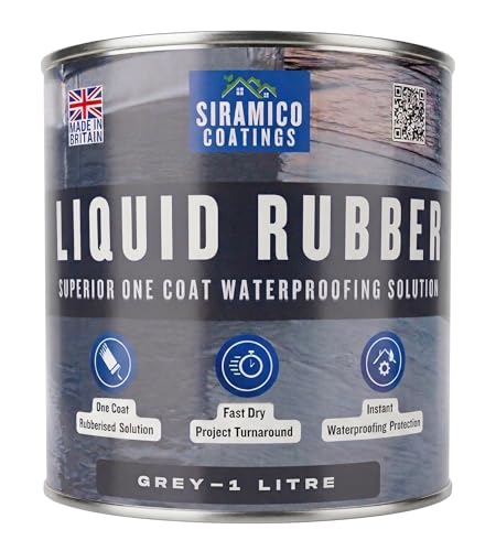 Siramico Coatings Liquid Rubber Roof Coating | Instant Leak Seal Technology I Quick Drying One Coat Waterproofing Sealant | Black Grey & Clear (Grey 1 Litre)