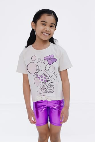 Disney Minnie Mouse Girls T-Shirt and Metallic Bike Shorts Outfit Set Toddler to Big Kid Sizes (2T - 14-16)2