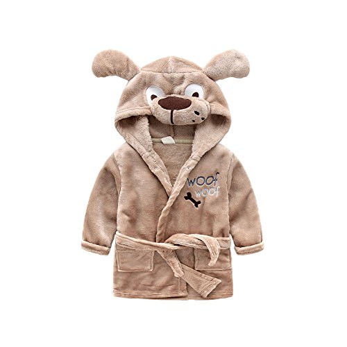 Feicuan Baby Cartoon Bathrobe Wrap Sleepwear Flannel Hooded 0-6 Years Old Kids Coffee