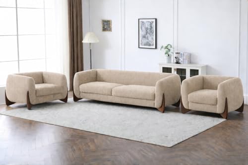 Image of Modern Classic 5 Seater Sofa Couch Fabric & Valvet Tufted Chesterfield Sofa Living Room and Office (Boucle Biege 3+1+1) | Premium Material