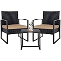 Seogwisam 3 Pieces Patio Furniture Set, Outdoor Wicker Conversation Bistro Set w/ 2 Chairs, 2 Cushions, Glass Coffee Table for Garden Balcony Backyard Porch Lawn - Black Wicker & Brown Cushions