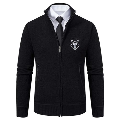 Cambkatl Men's Vintage Full Zip Stand Collar Cardigan Sweaters - Long Sleeve Fall Winter Knitted Slim Fit Casual Outerwear