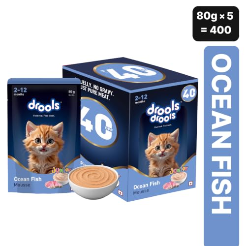 Image of Drools Kitten Wet Mousse 80g Pack of 5, 400g | Ocean Fish Flavour | Rich in Protein, Hydrating & Easy to Digest | No Artificial Flavours | with Essential Vitamins & Antioxidants
